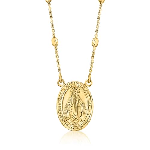 Ross-Simons Italian 18kt Gold Over Sterling Miraculous Medal Bead Station Necklace