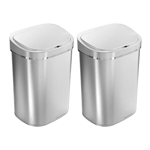 NINESTARS 21 Gallon Rectangular Stainless Steel Automatic Soft Close Motion Sensor Trash Can with Manual Mode, Ring Liner, and Non-Skid Base (2 Pack)