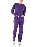 Anthony Richards Women's Casual Two Piece Fleece Pantset Henley Pullover Top Sweatsuit Purple 2X