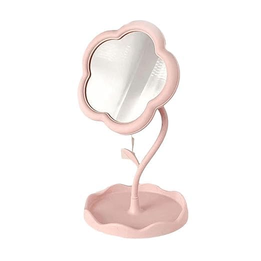 Mforall Flower Shaped Rotatable Makeup Mirror with Tray, Adjustable Desktop Cosmetic Mirror for Dressing Table, Bedroom, Bathroom, Girls Vanity Mirror (Pink) (Pack of 1)-image-36
