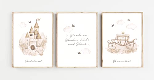 double critical Lemmami Papeterie Set of 3 Boho Decorative Wall Pictures Children's Room Baby Room Poster Pictures Girls Boys (Fairy Tale Castle Carriage Princess) - Image 2