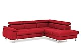 Mivano Ecksofa Micky mit Ottomane / L-Form-Sofa mit Schlaffunktion, Stauraum und Kopfteilverstellung / 249 x 72 x 207 / Kunstleder, Rot