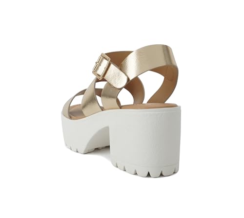Image of Soda ACCOUNT ~ Women Open Toe Two Bands Lug sole Fashion Block Heel Sandals with Adjustable Ankle Strap