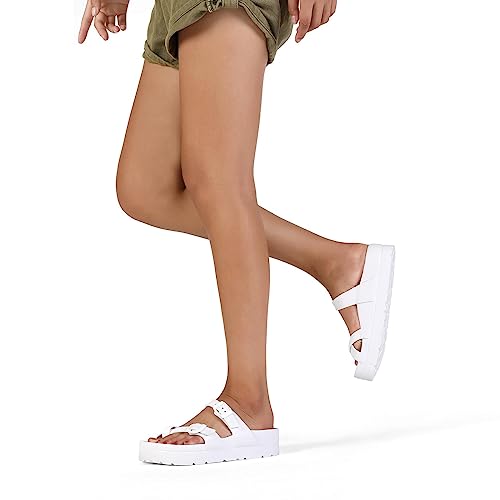 Image of TIKVAW Womens Arch Support Platform Sandals Comfort Slides Thick Soles Flat Sandals With Adjustable Buckle & Ultra Cushion
