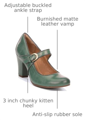 Image of SHODENSE Women Vintage Chunky High Heel Mary Jane Shoes Round Closed Toe Ankle Strap Dress Sandals 3 inch Block Heels Mary Jane Lolita Pumps Two-Toned Patchwork Buckle Office Lady Wedding Retro 4-11 M US