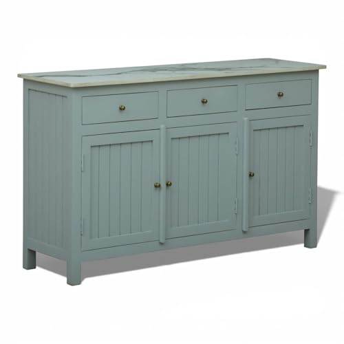 Image of Solid Wood Madrid Sideboard Cabinet with Sintered Stone Top for Living Room, Premium Acrylic Silver Grey Finish, 130x40x80 cm