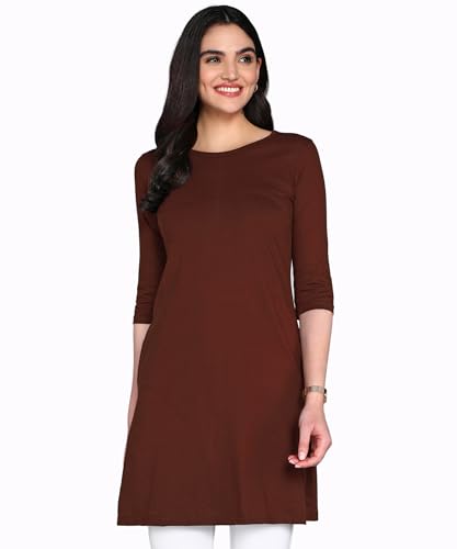 Image of FLEXIMAA Women's Cotton Plain Round Neck 3 /4 Sleeve Long Top