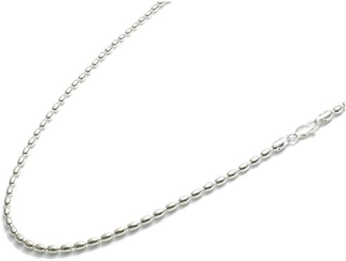 indomode New 18" St. Silver Charleston Rice Bead Necklace Chain Choker 3 x 4.5 MM Bead Italian 300ga Lobster Clasp