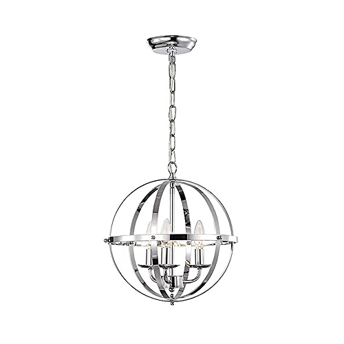 Lustre plafonnier E14 design boule argentée en métal ciselé haut de gamme
