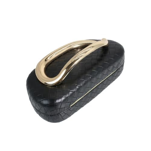Image of Women Woven PU Leather Clutch Box Metal Handle Evening Bag Trendy Leather Handbag Weave Shoulder Purse for Causal
