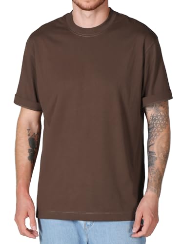 Lujo Accesible Camiseta para Hombre de Talla Larga Tall Tee, 100% Algodón Grueso 260 GSM, reducido Cuello Redondo Mangas Cortas T Shirt(Caramelo,L)