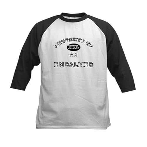 CafePress Property of an Embalmer Kids Baseball Jersey Kids Cotton Baseball Jersey, 3/4 Raglan Sleeve Shirt Black/White