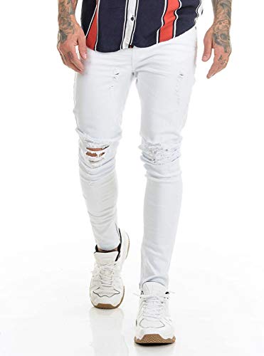 CALÇA JEANS PREMIUM DESTROYED SUPER SKINNY RASGADA BRANCA OFFERT (40)