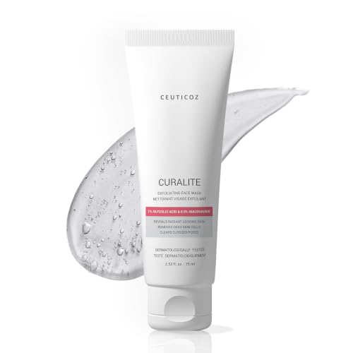 Image of Ceuticoz Curalite Exfoliating Facewash | For Dullness & Uneven Skin Tone | Gently exfoliates & refines texture | Glycolic Acid & Niacinamide | All Skin Types | 75ml