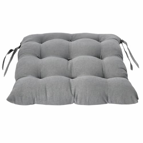 Image of Wakewell Chair Pads Pack of 2 with Ties | Soft Microfiber Seat Cushions | Square Chair Pads for Dining Chairs & Office (Grey, 45x45 cm (Pack of 2))