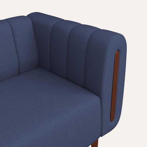 Image of Interio by Godrej Paramount L-Shape 3 Seater Right Hand Side Fabric Sofa, 1-Year Warranty, Solid Wood, Ocean Blue