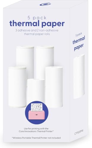 Image of Mini Thermal Printer Paper - 5 Rolls (3 Self-adhesive Sticker + 2 Thermal Paper Rolls, 57mm / 2.18 for Portable Wireless Printer, Labels, Photos, Crafts, Bpa-free Inkless Paper, White