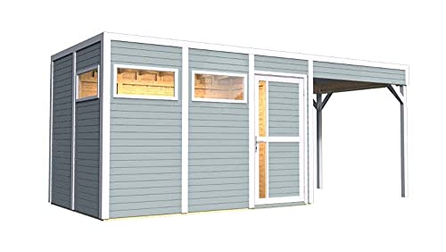 Alpholz Gartenhaus Holz Gerätehaus Unterstand Design Cube Lounge mit Fussboden und Anbau Schleppdach – Bild 3