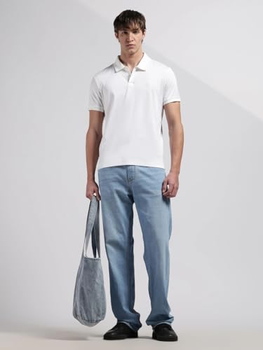 Image of Calvin Klein Jeans Solid Slim Fit Cotton Polo T-Shirt Bright White
