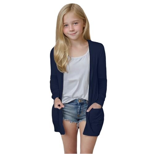 Girls Open Front Cardigan Oversized Kimono Wrap Loose Beach Cover Up Lightweight Longline Cardigan Tunic Blouse with Pockets
