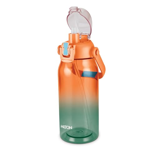 Image of MILTON Juwel 1500 Premium Crystal Clear Unbreakable Material Sipper Water Bottle | BPA Free | One-Touch Open|Leak-Proof | Sturdy Handle Cum Mobile Holder | Ideal for Office, School, Gym, 1460ml,Orange