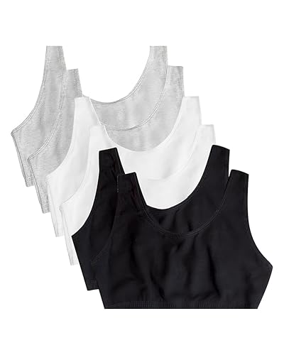 Fruit of the Loom Women's Built Up Tank Style Sports Bra, Black/White/Heather Grey/Black/White/Heather Grey, 36