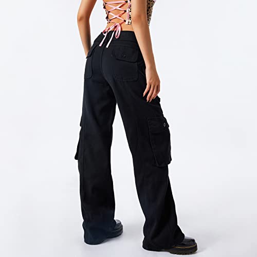 Franhais Wide Leg High Waisted Denim Pants For Women Boyfriend Casual Mom Baggy Cargo Button Fly Straight 90S Jean Jeans (L, Black2) #TOP3