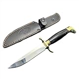 Gdekls Jagdmesser mit Lederscheide, 26cm Gesamtlänge, Messingbeschläge, Schwarzer Griff...