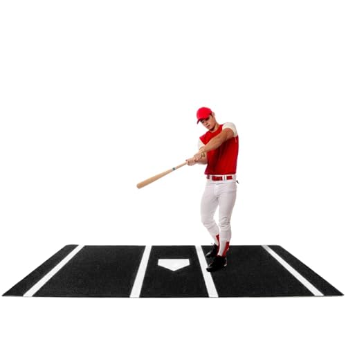 Baseball/Softball Batting Practice Batting Cage Hitting mat 6 Feet x 12 Feet Black Nylon Artificial Grass on 5MM Foam with Painted Home Plate.