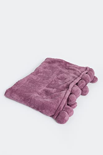 ecrou Wellsoft Flauschige Kuscheldecke mit Pompon in der Farbe Lila, Größe 105x160 cm - die perfekte Wahl für gemütliche Abende auf dem Sofa oder als dekorative Ergänzung im Schlafzimmer Cover