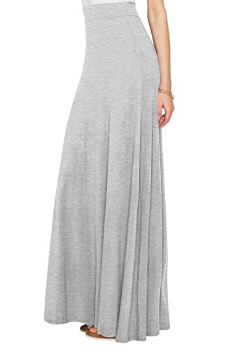 WDR1434 Womens Solid Maxi Skirt with Elastic Waist Band L HEATHER_GREY