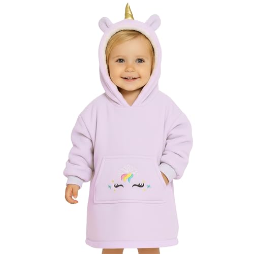 Toddler Snuggie 2-6yr, Comfy Animal Wearable Blanket Kids Blanket Hoodie 2t 3t 4t Snuggy, Oversized Fleece Poncho Girls, Boys (Unicorn Hoodie)