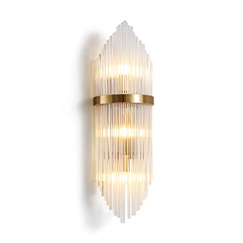 Wall Light Indoor Modern Light Luxury Wall Sconce Three Heads E14 Socket Crystal Glass Rod Lampshade Plating Gold Color Wrought Iron Wall Lamp for Living Room Background Wall Bedroom Bedside Lamp steampunk buy now online