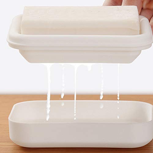 Jabonera Jabonera Material PP+ABS Tamaño de Almacenamiento 13,5 * 9,6 cm Gran Capacidad Doble Drenaje A Prueba de Polvo con Tapa