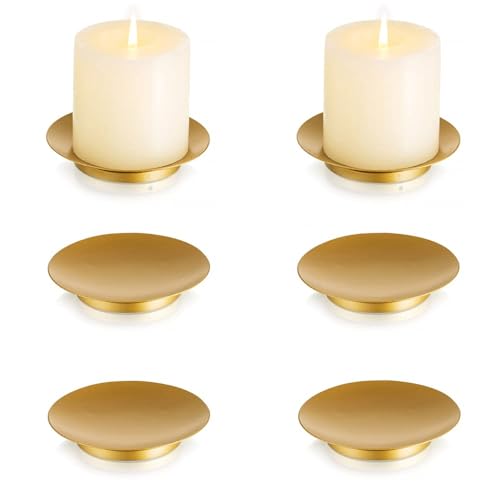Inweder Bougeoir Support Bougie Chandelier - Lot de 6 Bougeoirs Ronds Doré de 11cm en Fer Supports pour Bougies Piliers, Chauffe-Plat et Votives Noël...