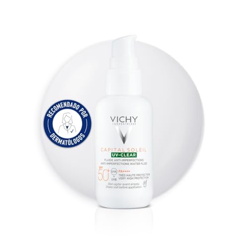 Vichy Líquido Fotoprotector de Uso Diario, Pieles Grasas O con Tendencia Acneica, Fotoprotección Spf50+ Contra Rayos Uvb y Uva, Clear, Capital Soleil, 40 ml