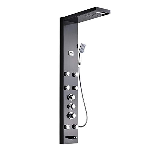 Columna de ducha NEWCES con panel de masaje, mezcla termostática, ducha superior tipo cascada, y salida para bañera - Negro miniatura 1