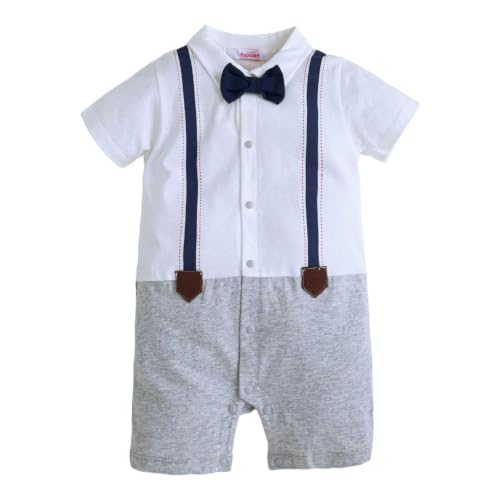 Image of Hopscotch Boys Cotton Bow Embellished Romper in White Color