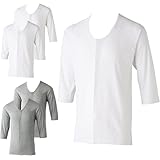 [RYO...] 【2枚組】介護肌着 前開き 男性 七分袖 ワンタッチ肌着 ワンタッチテープ 抗菌防臭 消臭加工 紳士 メンズ 介護下着 大きいサイズ 綿100％ 白 グレー S M L LL 3L 4L 5L (M, 白2枚組)