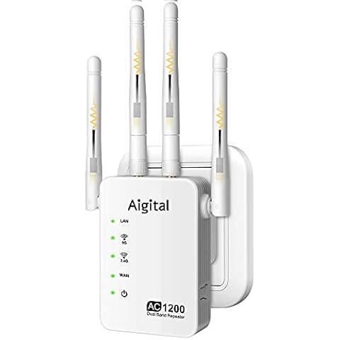 WiFi Booster 1200Mbps, WiFi Range Extender Long Range WiFi Repeater Dual Band 2.4GHz 5GHz |Up to 2640 Sq.ft Coverage |4 * 3dBi Antenna| 2* Ethernet Ports| Works with All Routers-802.11AC/B/G/N Cover