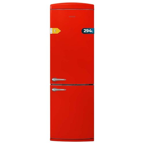 Cecotec Frigorífico Combi 2 Puertas Retro de 294 L Bolero CoolMarket Combi Origin 294 Red E. Altura 190 cm y 60 de Ancho, Total No Frost, Multi Cooling, Ultra Fresh, Convertible Box, Rojo