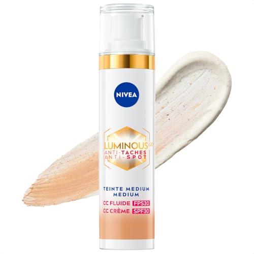 NIVEA Luminous 630 CC Crème Fluide anti-taches FPS30 Teinte Medium, Soin visage teintée contre les signes de l'âge, CC creme visage réducteur de taches...
