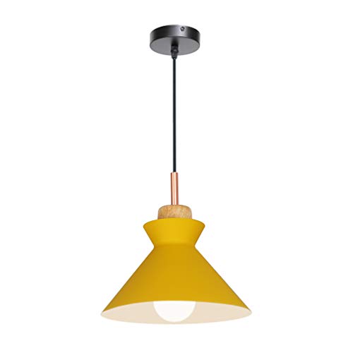 Diolumia - Moderne Suspensions Luminaires Aluminium et Bois Eclairage de Plafond Lustre de Plafond Suspensions Lumiere Pendentif Suspensions éclairage E27 D25*H19cm (Jaune)