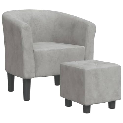 vidaXL Fauteuil Cabriolet avec Repose-Pied, Chaise avec Accoudoirs, Canapé avec Dossier, Siège Rembourré Salon Chambre, Gris Clair Velours