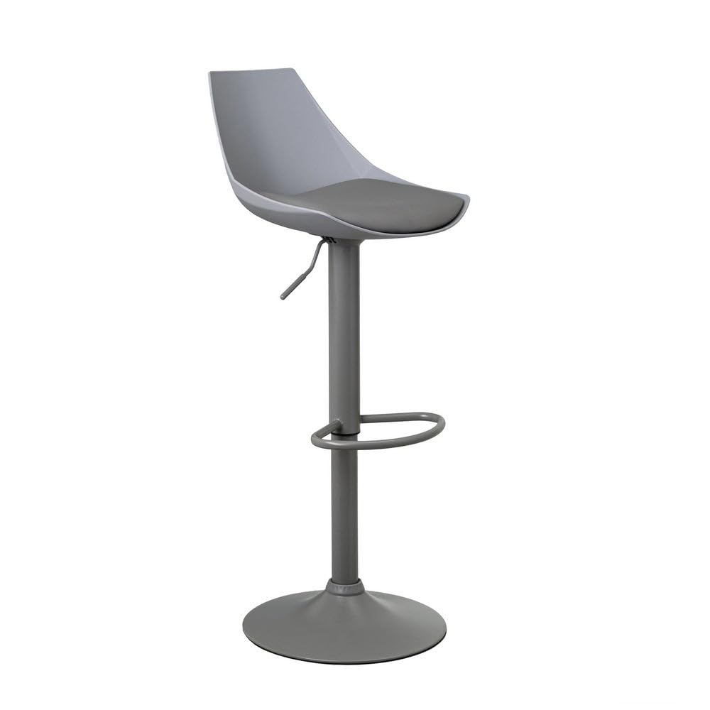 LOLAhome High Kitchen Stool 360° Swivel Bar Chair, Height Adjustable from 83 to 104 cm, with Back, Leatherette Material, Grey Metal Frame and Footrest, Grey