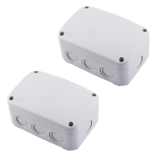 GREENCYCLE 2PK Waterproof Junction Box, IP66 Weatherproof Electrical Project Box, 125 x 86 x 62mm, Universal PVC/ABS Plastic Enclosure Box, White, for Outdoor Wiring, Power Supplies, CCTV