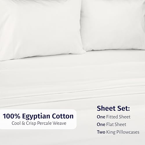 Image of California Design Den King Size Sheets Set - Certified 100% Egyptian Cotton Sheets King Bed Sheet Set with Deep Pockets, Lightweight & Crisp Percale, Durable Luxury Bedding - Ivory