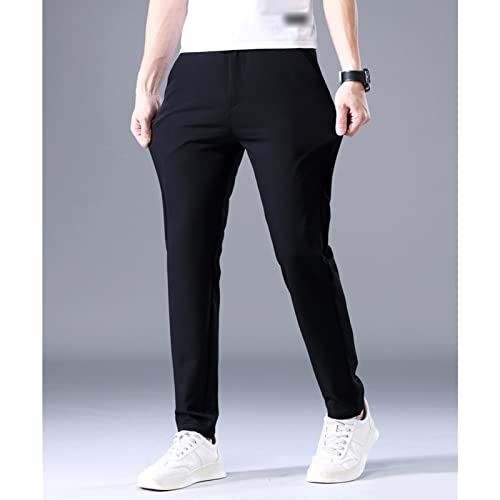 Men's Elastic Business Straight Casual Trousers Relaxed Classic Fit Flat Front Pants Zip Fly Pull-on Pant4