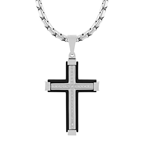 Men's Black Stainless Steel Necklace Crucifix Pendant Men 24
