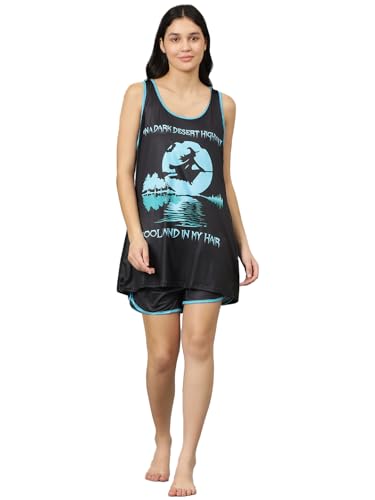 Image of KOTTY Women's Printed Satin Night Suit Shirt & Pyjama Set